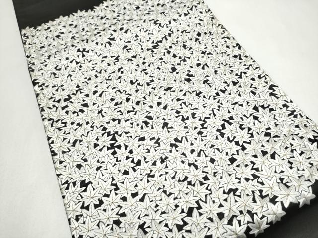 平和屋着物●太鼓柄袋帯　総刺繍　楓文　黒地　金糸　正絹　逸品　CABJ8420hy