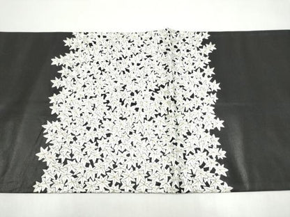 平和屋着物●太鼓柄袋帯　総刺繍　楓文　黒地　金糸　正絹　逸品　CABJ8420hy