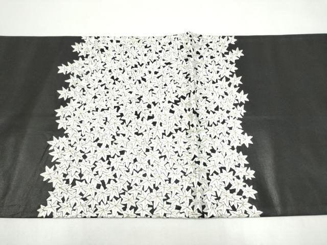 平和屋着物●太鼓柄袋帯　総刺繍　楓文　黒地　金糸　正絹　逸品　CABJ8420hy