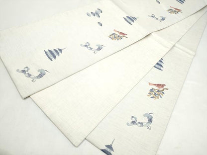 平和屋着物●六通柄袋帯　休み鳥風景文　正絹　逸品　CABJ8425hy