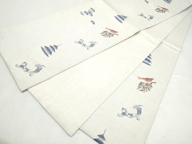 平和屋着物●六通柄袋帯　休み鳥風景文　正絹　逸品　CABJ8425hy