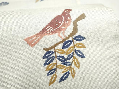 平和屋着物●六通柄袋帯　休み鳥風景文　正絹　逸品　CABJ8425hy