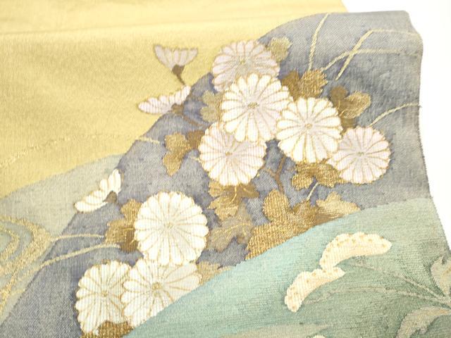 平和屋着物●太鼓柄袋帯　すくい織　流水菊文　金糸　正絹　逸品　CABJ8426hy