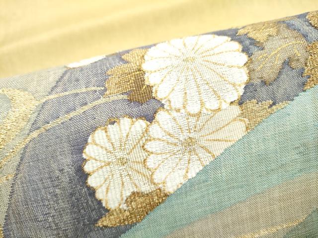平和屋着物●太鼓柄袋帯　すくい織　流水菊文　金糸　正絹　逸品　CABJ8426hy