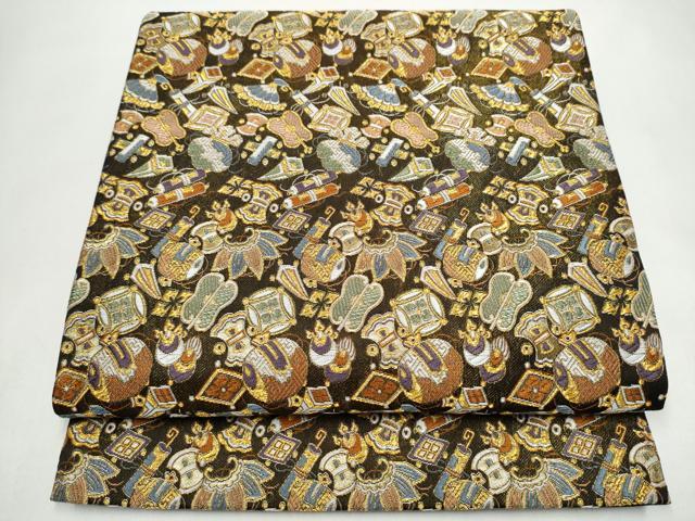 平和屋着物●六通柄袋帯　唐織　宝尽くし文　金糸　正絹　逸品　CABJ8430hy
