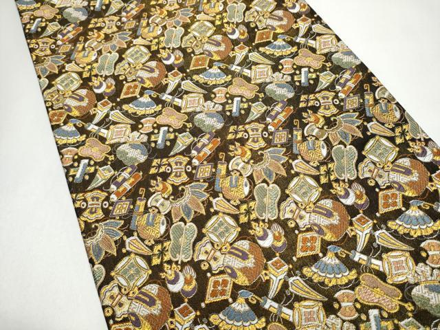 平和屋着物●六通柄袋帯　唐織　宝尽くし文　金糸　正絹　逸品　CABJ8430hy