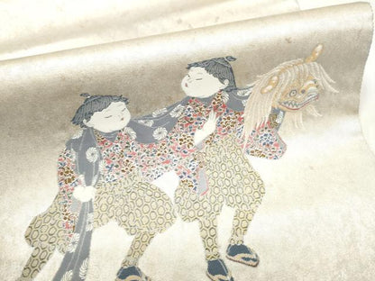平和屋着物●加賀友禅の巨匠　初代　由水十久　西陣　長嶋成織物　ながしま帯　太鼓柄袋帯　勢獅子　瀞銀錦　正絹　逸品　CABJ8432hy