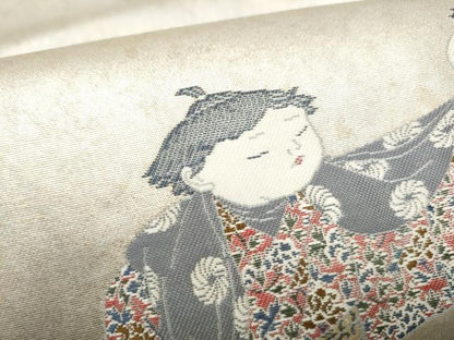 平和屋着物●加賀友禅の巨匠　初代　由水十久　西陣　長嶋成織物　ながしま帯　太鼓柄袋帯　勢獅子　瀞銀錦　正絹　逸品　CABJ8432hy