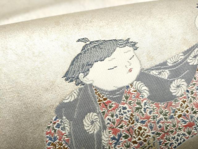 平和屋着物●加賀友禅の巨匠　初代　由水十久　西陣　長嶋成織物　ながしま帯　太鼓柄袋帯　勢獅子　瀞銀錦　正絹　逸品　CABJ8432hy