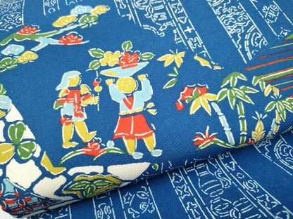 平和屋着物●太鼓柄　京袋帯　型染め　兎　人物幾何学文様　正絹　逸品　CABJ8438hy