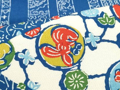 平和屋着物●太鼓柄　京袋帯　型染め　兎　人物幾何学文様　正絹　逸品　CABJ8438hy
