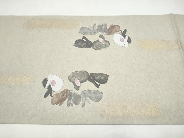 平和屋着物●太鼓柄袋帯　兎　金彩　正絹　逸品　CABJ8439hy