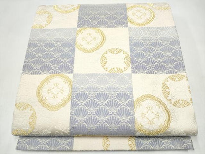 平和屋着物●六通柄袋帯　唐織　市松花文　金糸　正絹　逸品　CABJ8443hy