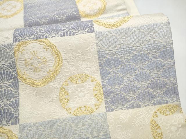 平和屋着物●六通柄袋帯　唐織　市松花文　金糸　正絹　逸品　CABJ8443hy