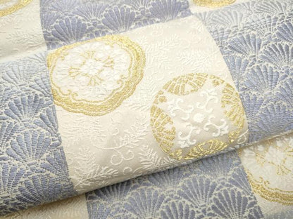 平和屋着物●六通柄袋帯　唐織　市松花文　金糸　正絹　逸品　CABJ8443hy