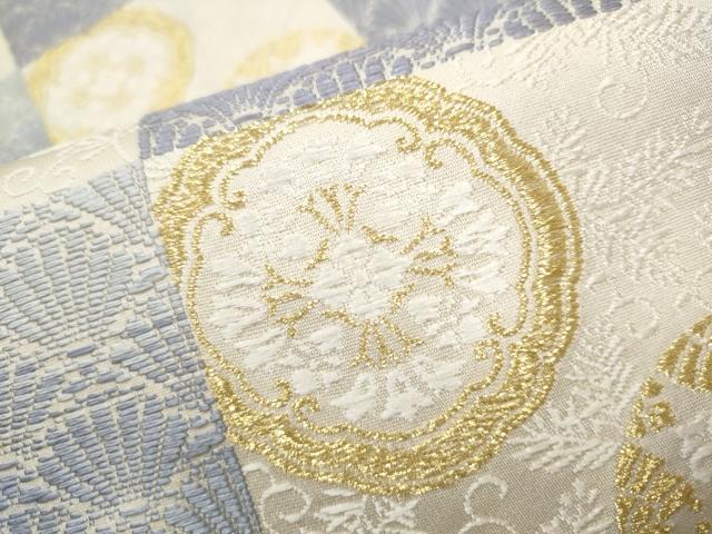 平和屋着物●六通柄袋帯　唐織　市松花文　金糸　正絹　逸品　CABJ8443hy