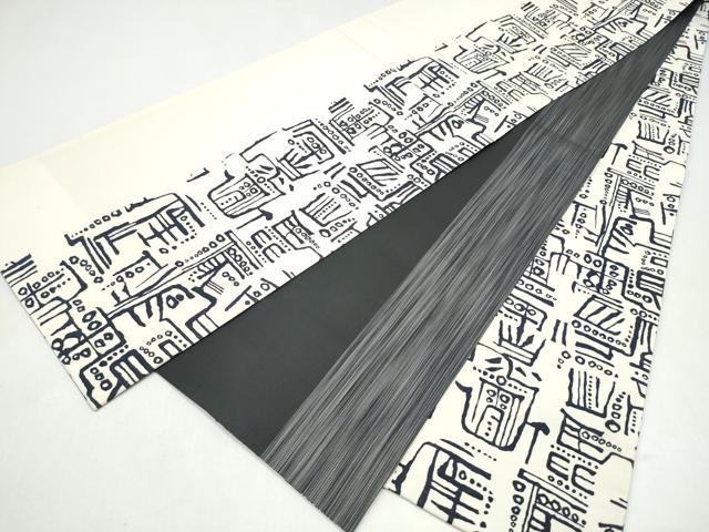 平和屋着物●六通柄袋帯　藍染　幾何学文様　正絹　逸品　CABJ8452hy
