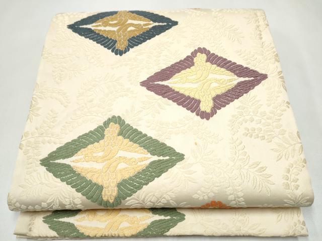 平和屋着物●全通柄袋帯　唐織　菱飛鶴文　正絹　逸品　CABJ8454hy