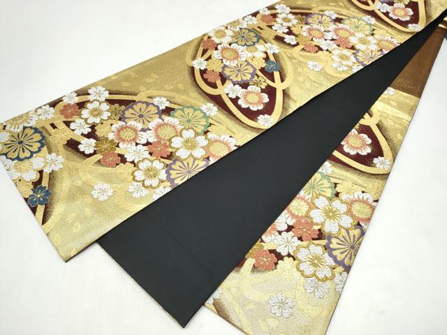 平和屋着物●六通柄袋帯　唐織　舞桜文　金糸　正絹　逸品　CABJ8457hy
