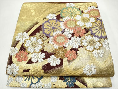 平和屋着物●六通柄袋帯　唐織　舞桜文　金糸　正絹　逸品　CABJ8457hy