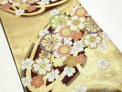 平和屋着物●六通柄袋帯　唐織　舞桜文　金糸　正絹　逸品　CABJ8457hy
