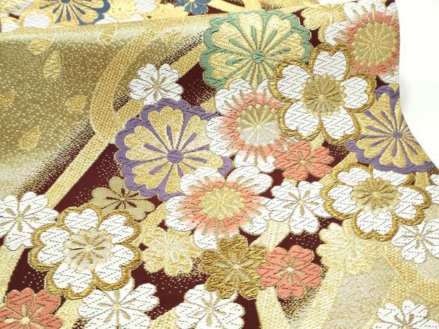 平和屋着物●六通柄袋帯　唐織　舞桜文　金糸　正絹　逸品　CABJ8457hy