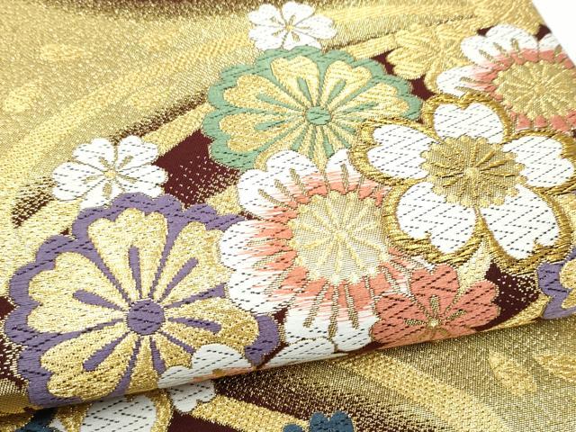 平和屋着物●六通柄袋帯　唐織　舞桜文　金糸　正絹　逸品　CABJ8457hy