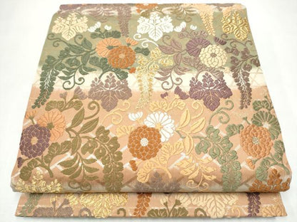 平和屋着物●六通柄袋帯　唐織　草花文　金糸　正絹　逸品　CABJ8467hy