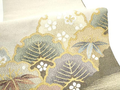 平和屋着物●爪搔き本綴れ　太鼓柄袋帯　雪輪松竹梅　金銀糸　さが美扱い　正絹　逸品　CABJ8471hy