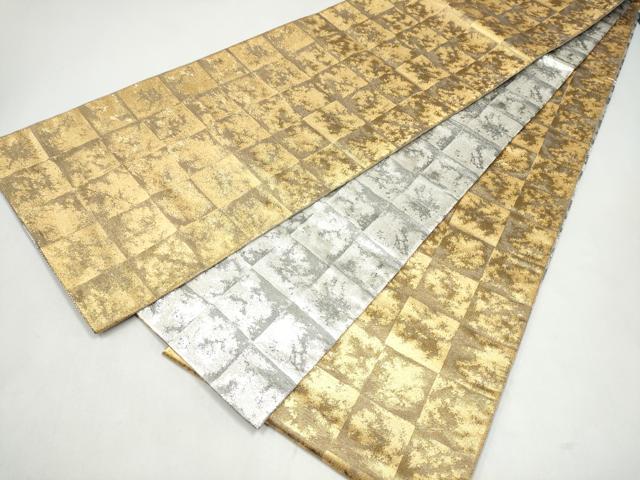 平和屋着物●日本舞踊家 岩井流宗元　岩井友見　両面　全通柄袋帯　市松霞文　金糸　正絹　逸品　CABJ8474hy