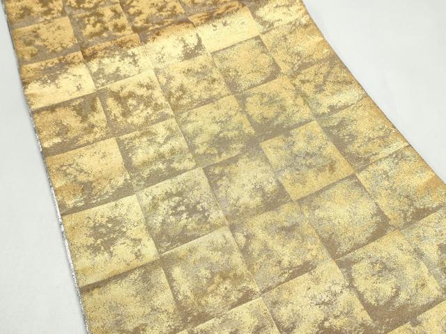 平和屋着物●日本舞踊家 岩井流宗元　岩井友見　両面　全通柄袋帯　市松霞文　金糸　正絹　逸品　CABJ8474hy
