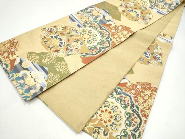 平和屋着物●六通柄袋帯　紹巴　正倉院鴛鴦花文　金糸　正絹　逸品　未使用　CABJ8476hy