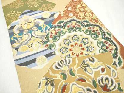 平和屋着物●六通柄袋帯　紹巴　正倉院鴛鴦花文　金糸　正絹　逸品　未使用　CABJ8476hy