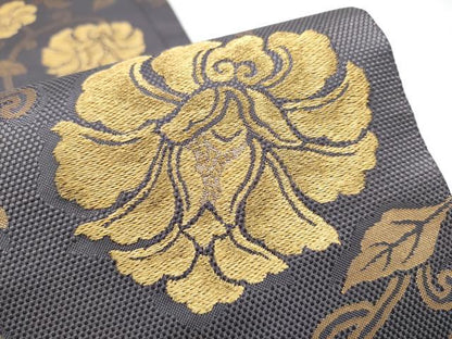 平和屋着物●六通柄袋帯　牡丹唐草文　金糸　正絹　逸品　CABJ8477hy