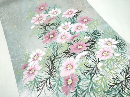 平和屋着物●巨匠　前田華清　手描き　太鼓柄袋帯　草花文　引箔　正絹　逸品　CABJ8478hy