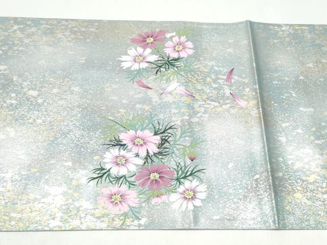 平和屋着物●巨匠　前田華清　手描き　太鼓柄袋帯　草花文　引箔　正絹　逸品　CABJ8478hy
