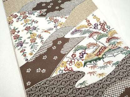平和屋着物●全通柄袋帯　型染め　松竹梅風景文　正絹　逸品　CABJ8482hy