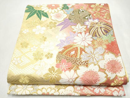 平和屋着物●六通柄袋帯　草花毬文　金銀糸　やまと誂製　正絹　逸品　CABJ8484hy