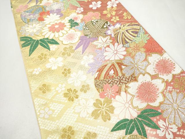 平和屋着物●六通柄袋帯　草花毬文　金銀糸　やまと誂製　正絹　逸品　CABJ8484hy