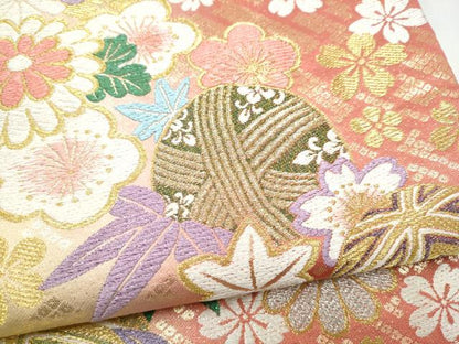 平和屋着物●六通柄袋帯　草花毬文　金銀糸　やまと誂製　正絹　逸品　CABJ8484hy