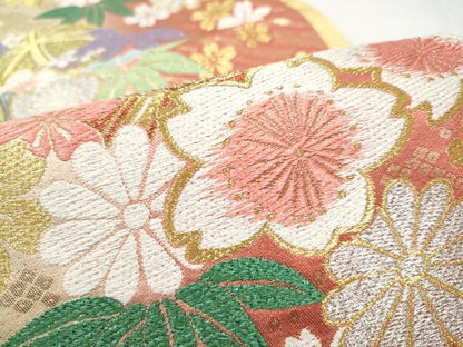 平和屋着物●六通柄袋帯　草花毬文　金銀糸　やまと誂製　正絹　逸品　CABJ8484hy