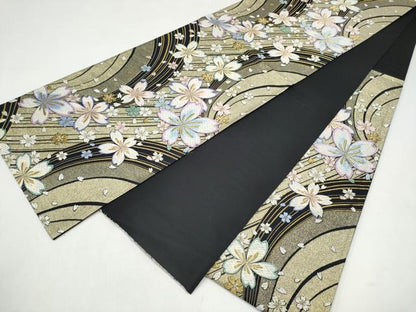 平和屋着物●六通柄袋帯　唐織　舞桜文　黒地　金糸　正絹　逸品　CABJ8486hy