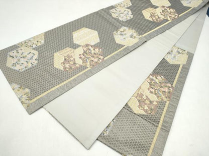 平和屋着物●六通柄袋帯　唐織　清花亀甲取文　金糸　正絹　逸品　CABJ8488hy