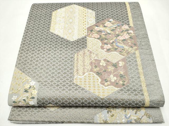 平和屋着物●六通柄袋帯　唐織　清花亀甲取文　金糸　正絹　逸品　CABJ8488hy