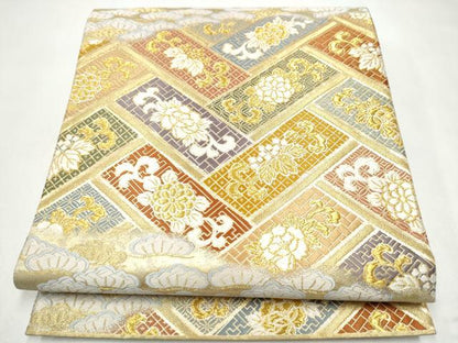 平和屋着物●六通柄袋帯　唐織　彩園錦　金糸　正絹　逸品　CABJ8493hy