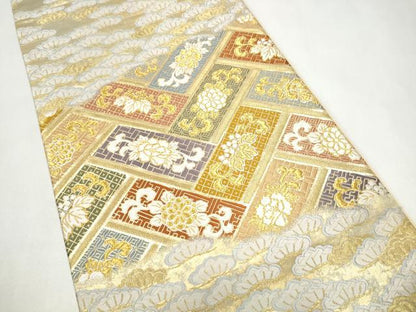 平和屋着物●六通柄袋帯　唐織　彩園錦　金糸　正絹　逸品　CABJ8493hy