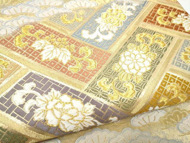平和屋着物●六通柄袋帯　唐織　彩園錦　金糸　正絹　逸品　CABJ8493hy
