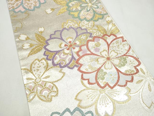 平和屋着物●六通柄袋帯　舞桜文　金糸　正絹　逸品　CABJ8494hy