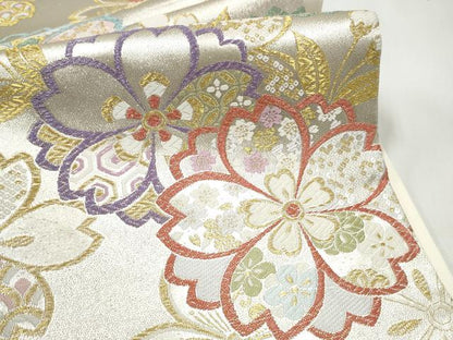 平和屋着物●六通柄袋帯　舞桜文　金糸　正絹　逸品　CABJ8494hy