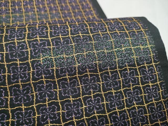 平和屋着物●六通柄　京袋帯　格子花文　黒地　CABJ8498hy